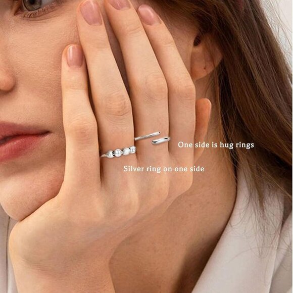 🆕Women Silver Anxiety Sterling Adjustable Spinner Rings with Beads Fidget Rings - Picture 2 of 7